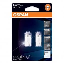 Лампа OSRAM 2850CW-02B W5W диодная 6000к Cool White Premium (блистер) (2шт.)